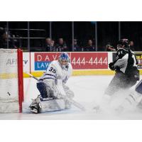 Cam Darcy of the San Antonio Rampage scores against Toronto Marlies goaltender Joseph Woll