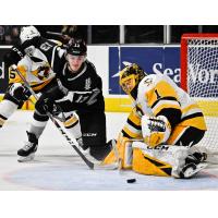 Alexey Toropchenko of the San Antonio Rampage eyes a loose puck vs. the Wilkes-Barre/Scranton Penguins