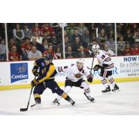 Atlanta Gladiators forward Samuel Asselin (left) vs. the Indy Fuel
