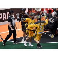 Miles and Lyle Thompson of the Georgia Swarm celebrate against the New England Black Wolves