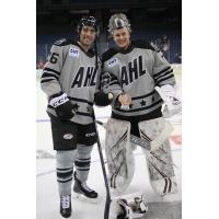 Matt Moulson and Vitek Vanecek of the Hershey Bears at the AHL All-Star Challenge