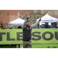 Emanuel Cecchini celebrates at the MLS Cup Champions Parade and Rally in November