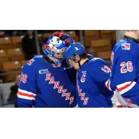 Kitchener Rangers goaltender Jacob Ingham and centre Riley Damiani