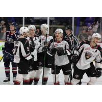 Vancouver Giants huddle up after a goal against the Tri-City Americans
