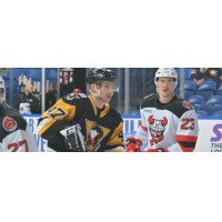 Binghamton Devils left wing Mikhail Maltsev (right) vs. the Wilkes-Barre/Scranton Penguins