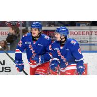 Kitchener Rangers react after a goal