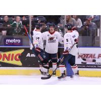 Amarillo Bulls exchange high fives after a goal