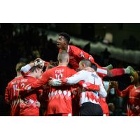 Tacoma Stars celebrate a goal against the Cal Turlock Express