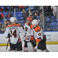 Lehigh Valley Phantoms goaltender Kirill Ustimenko with teammates