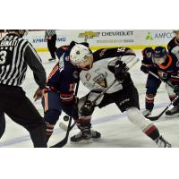 Vancouver Giants centre Holden Katzalay faces off with the Kamloops Blazers