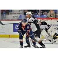 Vancouver Giants defenceman Alex Kannok Leipert (right) vs. the Kamloops Blazers