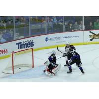 Vancouver Giants centre Justin Sourdif scores against the Victoria Royals