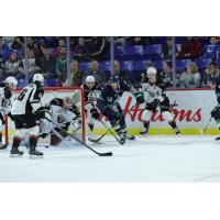 Vancouver Giants goaltender Trent Miner makes a stop against the Seattle Thunderbirds