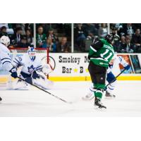 Texas Stars center Joel L'Esperance shoots vs. the Toronto Marlies