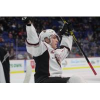 Vancouver Giants defenceman Trevor Longo celebrates a Vancouver goal