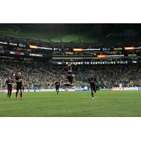 Joao Paulo of Seattle Sounders FC celebrates a goal against CD Olimpia in Scotiabank Concacaf Champions League play