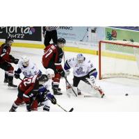 Vancouver Giants centre Kaden Kohle pressures the Victoria Royals