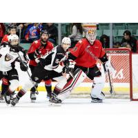 Vancouver Giants centre Holden Katzalay in front of the Prince George Cougars' net