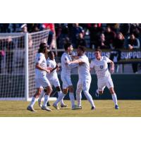 Cameron Lancaster and Louisville City FC celebrate his goal