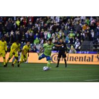 Raul Ruidiaz of Seattle Sounders FC scored his first goal of the season via a penalty kick