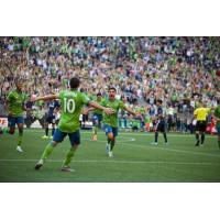 Cristian Roldan celebrates for Seattle Sounders FC