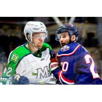 Maine Mariners defenseman Dallas Rossiter (left)