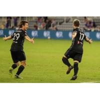 Louisville City FC celebrates a goal vs. Pittsburgh Riverhounds SC