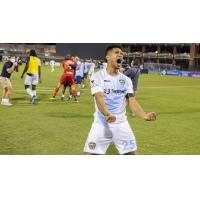 El Paso Locomotive FC defender Bryam Rebellon reacts after El Paso's playoff win
