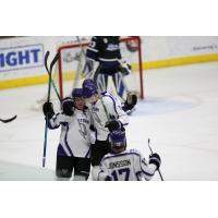 Tri-City Storm celebrate a goal against the Fargo Force