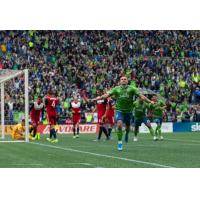 Jordan Morris of Seattle Sounders FC celebrates a goal against FC Dallas