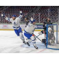 Wichita Thunder celebrate a goal against the Kansas City Mavericks