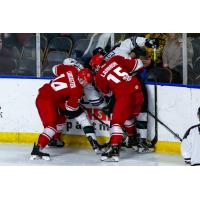 Allen Americans defenseman Les Lancaster and forward Josh Lammon