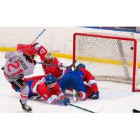 Jake LaRusso of the New Jersey Titams scores against the Maine Nordiques