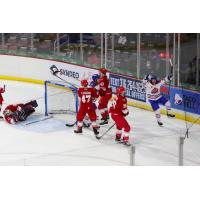 Allen Americans react after a Wichita Thunder goal