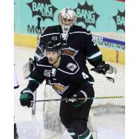 Utah Grizzlies defenseman Alex Lepkowski and goaltender Brad Barone