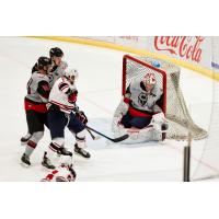 Birmingham Bulls goaltender Hayden Stewart makes a stop against the Macon Mayhem