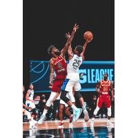 Canton Charge forward Lamar Stevens challenges a Lakeland Magic shot
