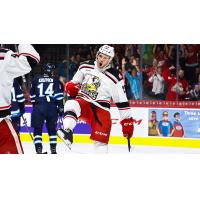 Grand Rapids Griffins celebrate in front of the fans