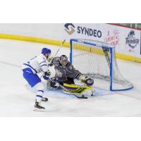 Wichita Thunder forward Beau Starrett takes a shot against the Kansas City Mavericks