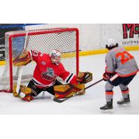 New Jersey Titans goaltender Louden Hogg makes a save against the Northeast Generals
