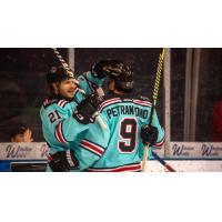 Columbus River Dragons react after a goal
