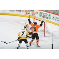 Max Willman celebrates a goal for the Lehigh Valley Phantoms