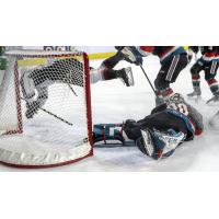 Kelowna Rockets goaltender Roman Basran makes a stop agains the Vancouver Giants