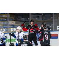 Prince George Cougars react after a goal against the Victoria Royals