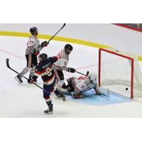 Jason Tackett of the Macon Mayhem scores against the Huntsville Havoc