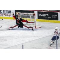 Prince George Cougars goaltender Taylor Gauthier makes a sprawling save