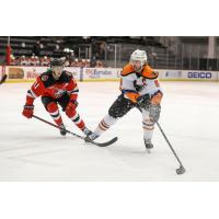 Lehigh Valley Phantoms center Cal O'Reilly (right) vs. the Binghamton Devils