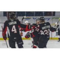 Prince George Cougars centre Craig Armstrong celebrates his goal against the Vancouver Giants
