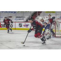 Vancouver Giants left wing Bryce Bader vs. the Kamloops Blazers