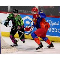 Allen Americans in Superman uniforms (right) battle the Utah Grizzlies